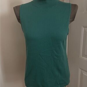 Ann Taylor Teal/Green Sleeveless Scalloped Mock Turtleneck Tank Top